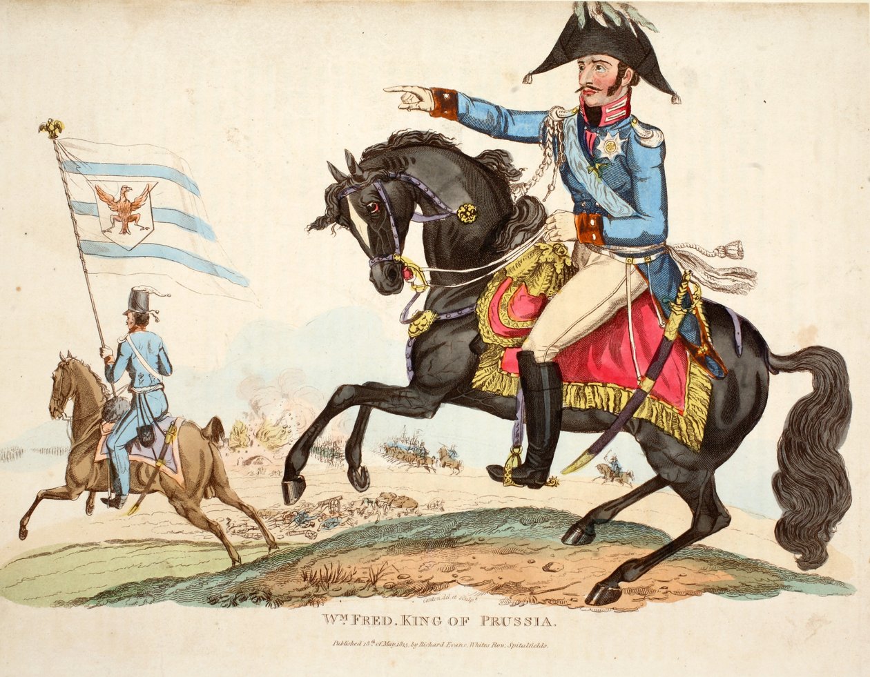 Wm Fred. Król Prus, wyd. Richard Evans, inż Romney, ilustracja z Historycznego sprawozdania z bitwy pod Waterloo autorstwa Williama Mudforda, 1816 autorstwa English School