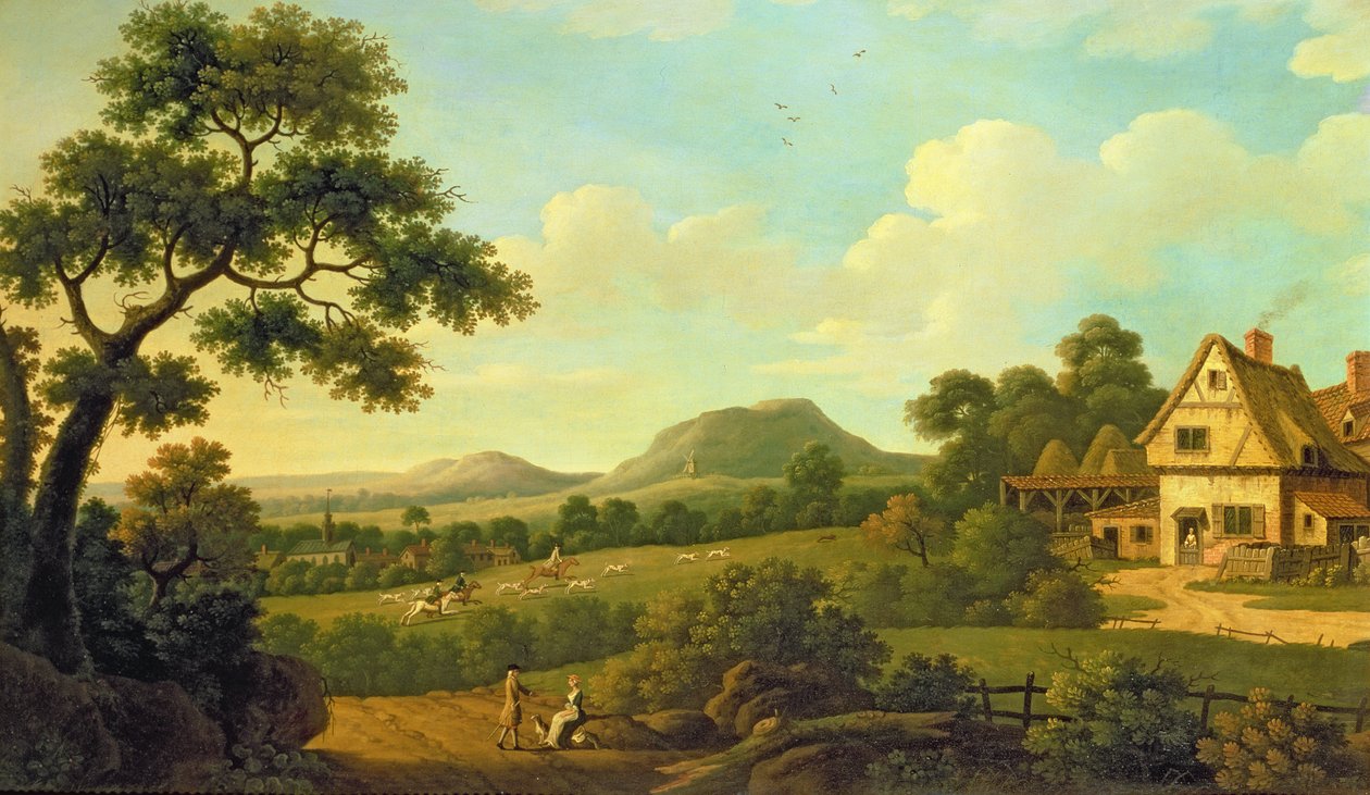 Zalesiony krajobraz z postaciami przy drodze, ok. 1770 autorstwa English School