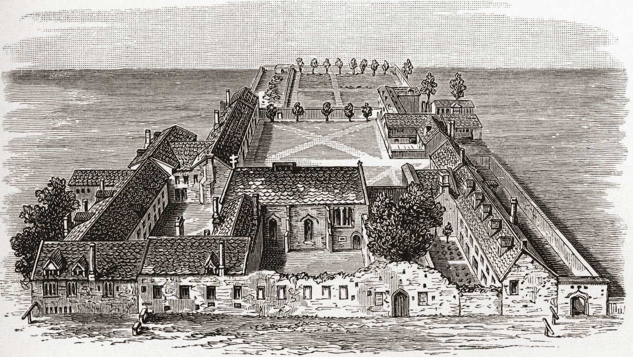 Worcester College, dawniej Gloucester Hall, Oxford ok. 1673, z „Krótkiej historii Anglików” J.R. Greena, opublikowanej w 1893 r. autorstwa English School