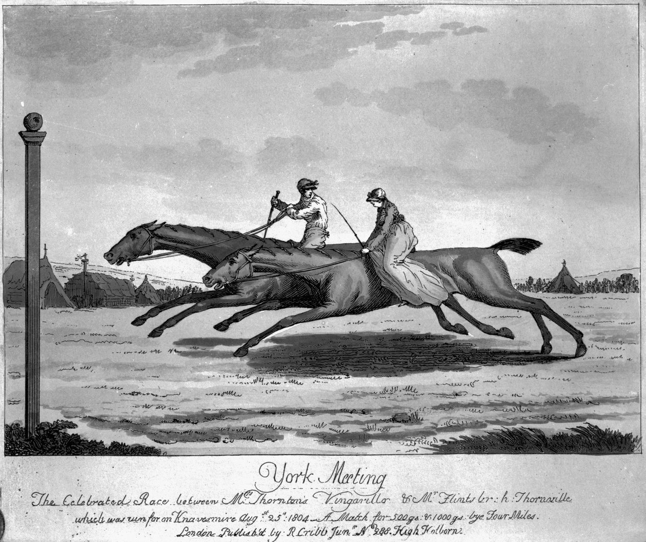 Spotkanie w Yorku, słynny wyścig między "Vingarillo" pana Thorntona i "Thornville" pana Flinta, 25 sierpnia 1804 r. (akwaforta) autorstwa English School
