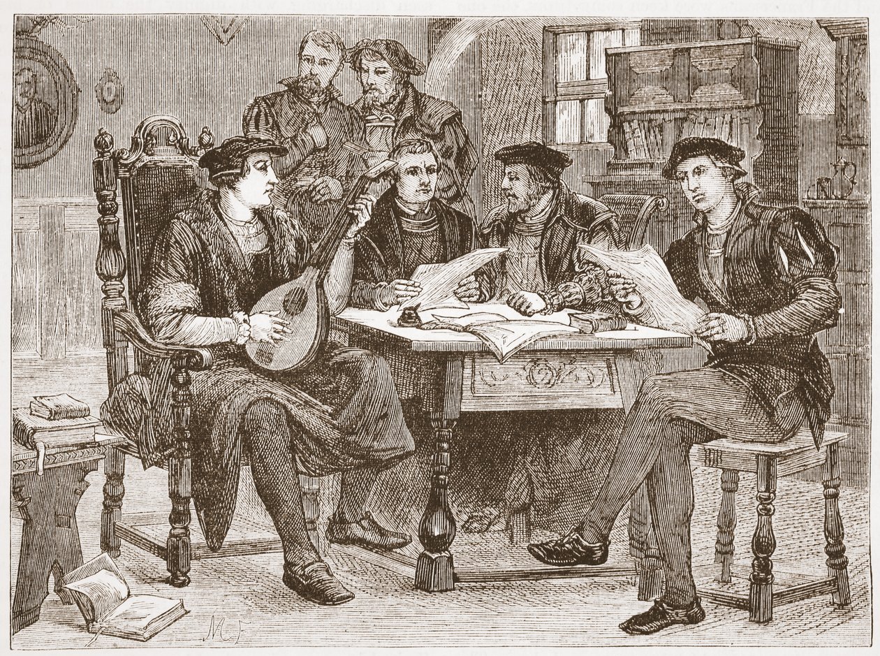 Zwingle wśród przyjaciół, ilustracja z Historii protestantyzmu Jamesa Aitkena Wylie (1808-1890), wyd. 1878 autorstwa English School