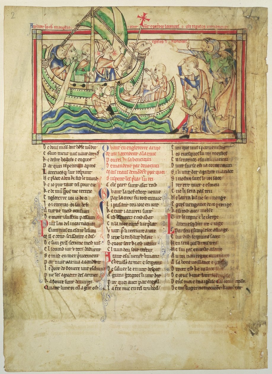 f.4v Thomas a Becket ląduje w Sandwich i błogosławi wodę, z liści Becketa, c.1220-40 autorstwa English School