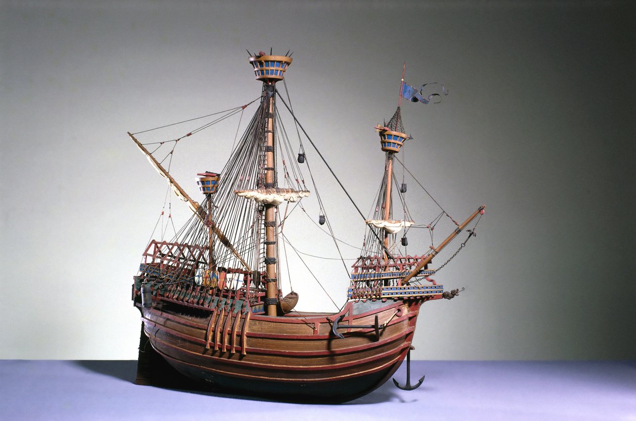 Model carracka flamandzkiego z ok. 1480 w skali 1:60 (drewno) autorstwa English School English School