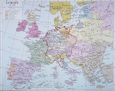 Europa 1519, z nowoczesnego atlasu, wyd. przez George Philip & Son, Ltd autorstwa English School English School