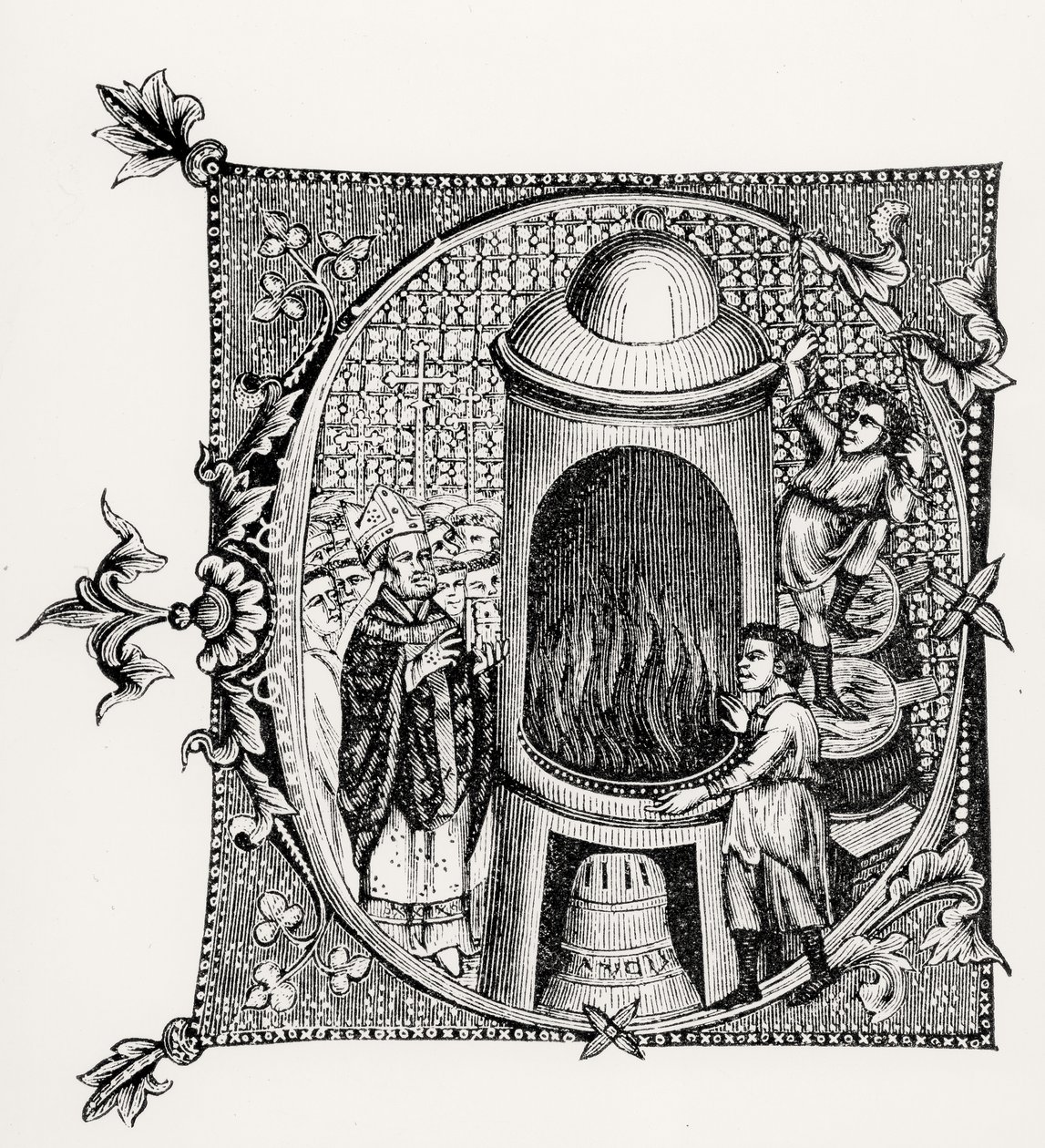 Historyczny inicjał C z Divinorum Officiorum Williama Duranda, ilustracja z Science and Literature in the Middle Ages and Renaissance, napisana i rytowana przez Paula Lacroix, 1878 ( autorstwa English School English School