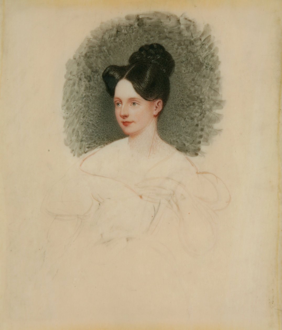 Niedokończony portret Marianne Cregoe Colmare (później pani Baurton Bennett) ok. 1833-34 (miniatura na kości słoniowej osadzona na kartonie) autorstwa English School English School