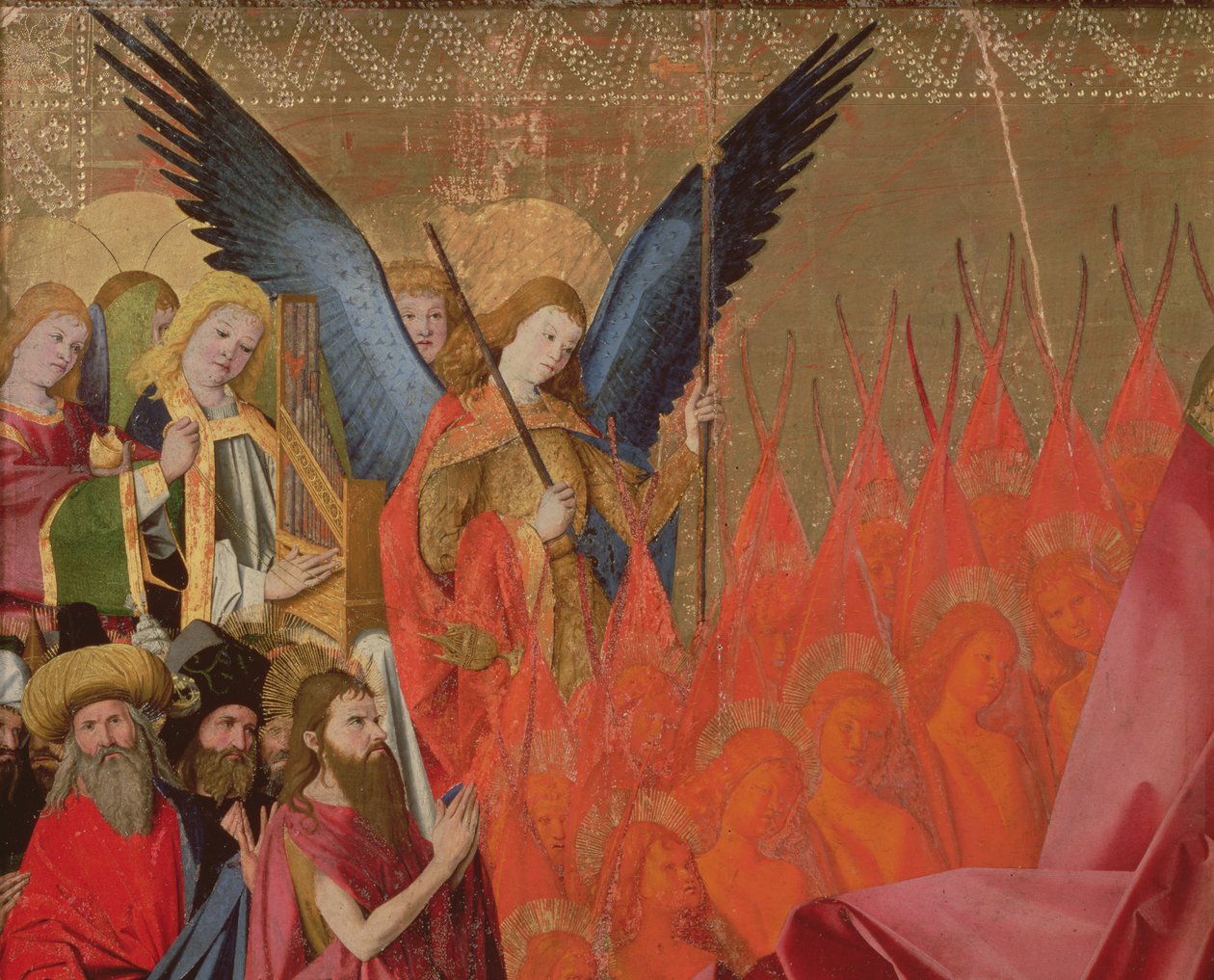Aniołowie i wybrani urzędnicy, fragment Koronacji Dziewicy, 1453-54 olej na panelu autorstwa Enguerrand Quarton