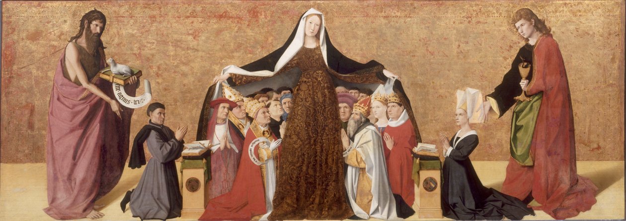 Płaszcz ochronny Madonna z rodziny Cadard autorstwa Enguerrand Quarton