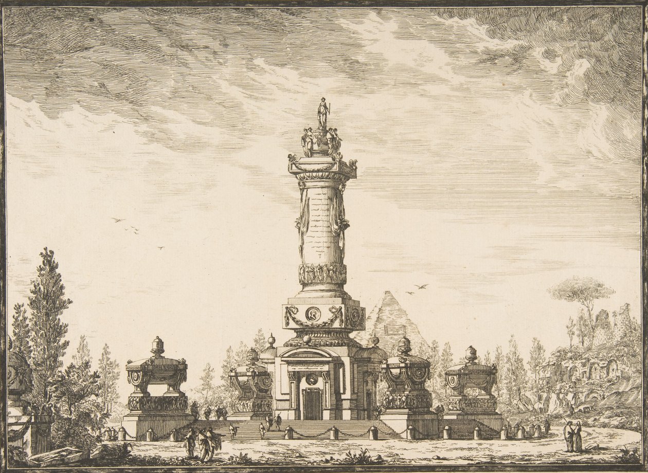 Elewacja w perspektywie kolumny grobowej przeznaczonej do pochówku..., 1746-50. autorstwa Ennemond Alexandre Petitot