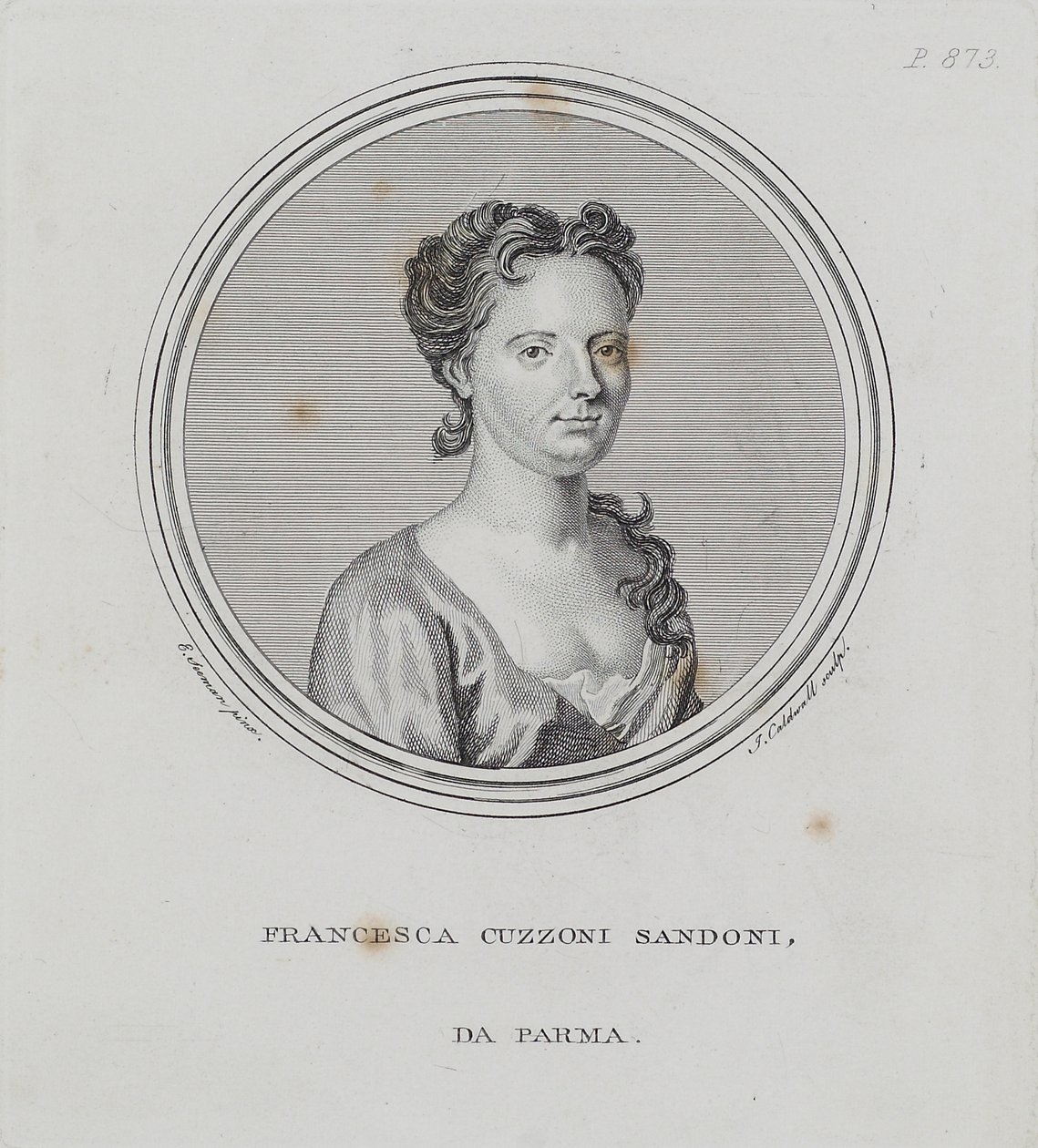 Francesca Cuzzoni Sandoni, z „Ogólnego słownika nauki i praktyki muzycznej” sir Johna Hawkinsa, grawerowane przez Jamesa Caldwalla (1739-1822), 1776 autorstwa Enoch Seeman