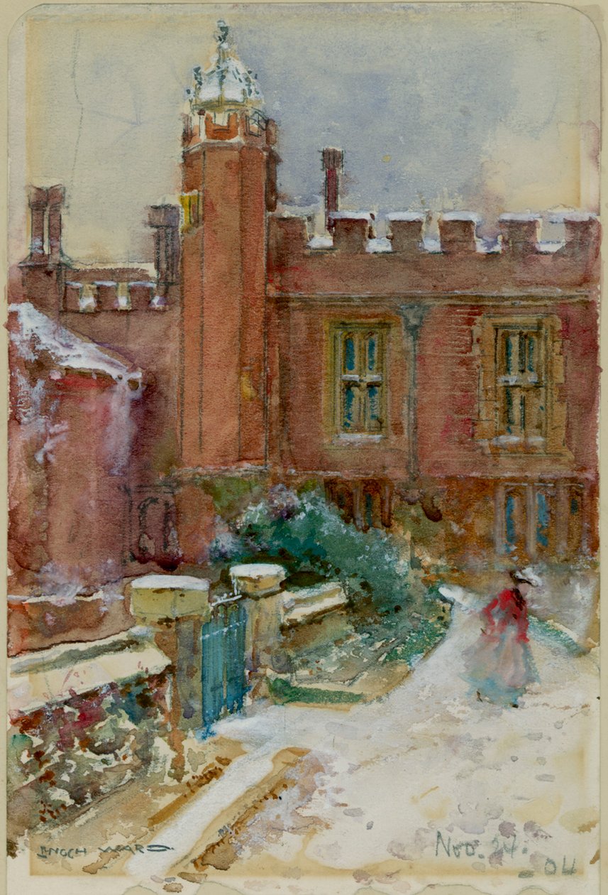 Postać na śniegu w pałacu Hampton Court, 24 listopada 1904 (akwarela na papierze) autorstwa Enoch Ward