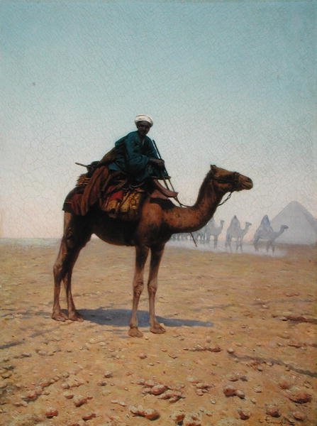 Karawana przechodząca przez piramidę, ok. 1869 (olej na płótnie) autorstwa Enrico Tarenghi