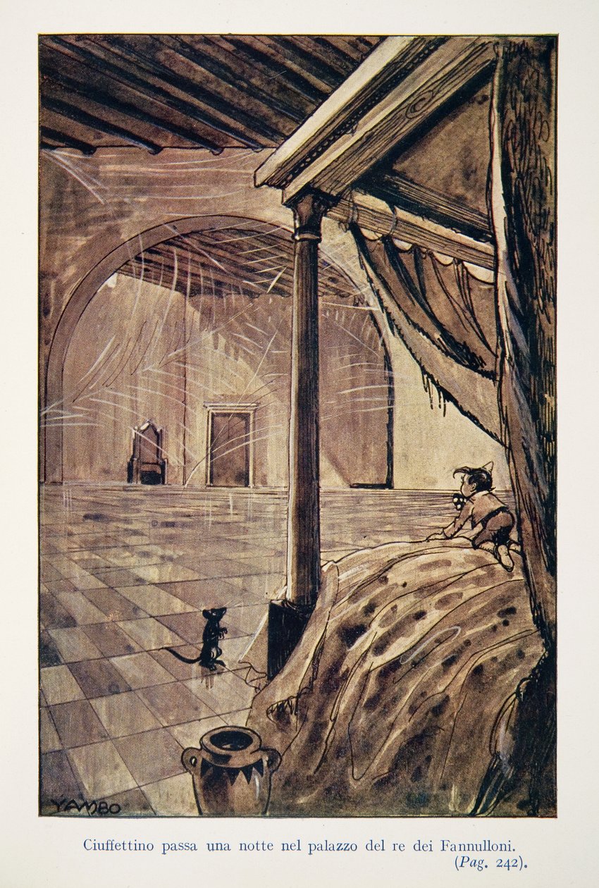 Ilustracja z Przygód Ciuffettino autorstwa Enrico de Conti Novelli
