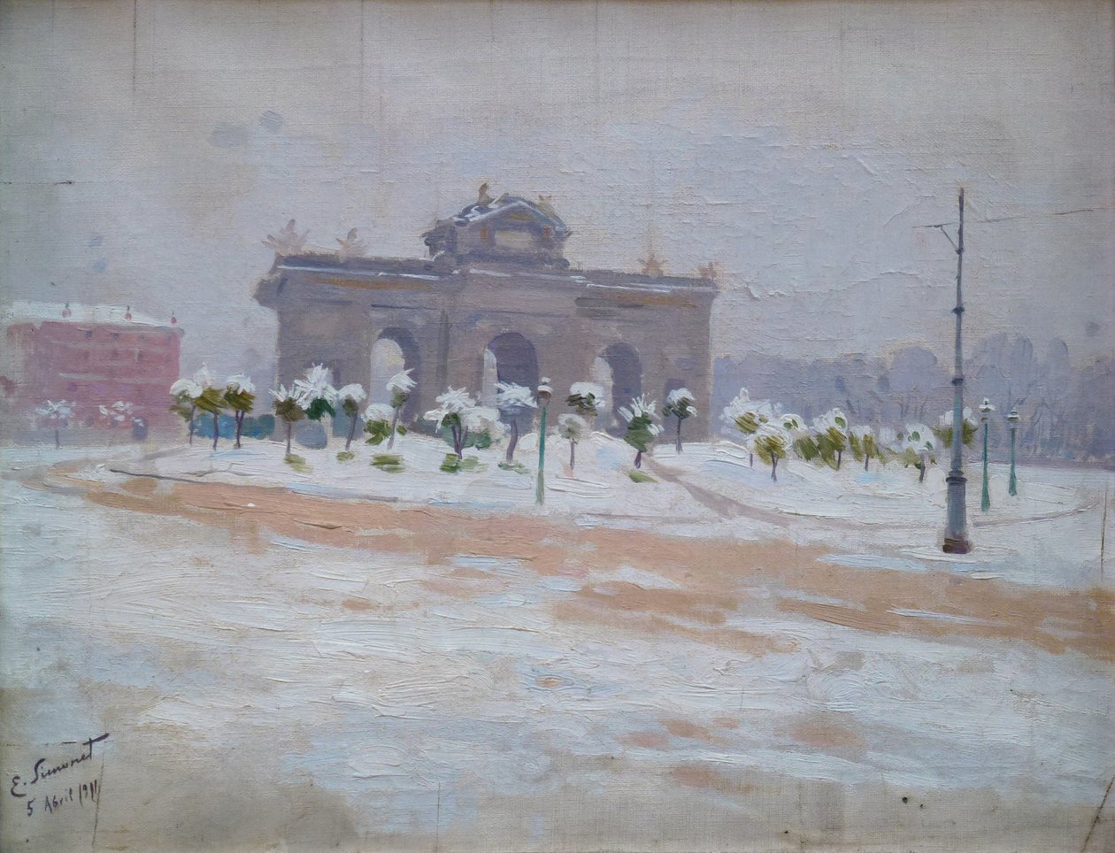 Puerta de Alcala nevada Pokryty śniegiem Puerta de Alcala autorstwa Enrique Simonet