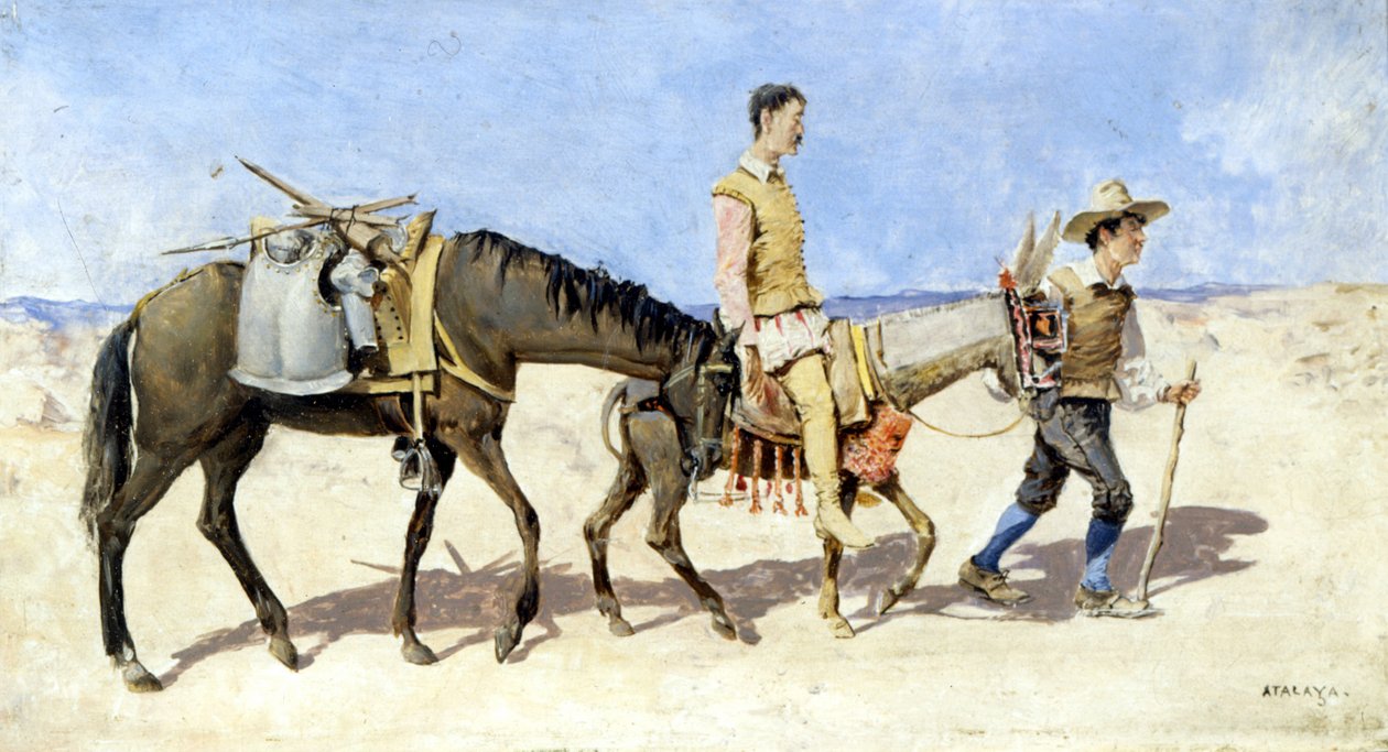 Don Kichot i Sancho Pança. Obraz autorstwa Atalaya. koniec XIX wieku. autorstwa Enrique Atalaya