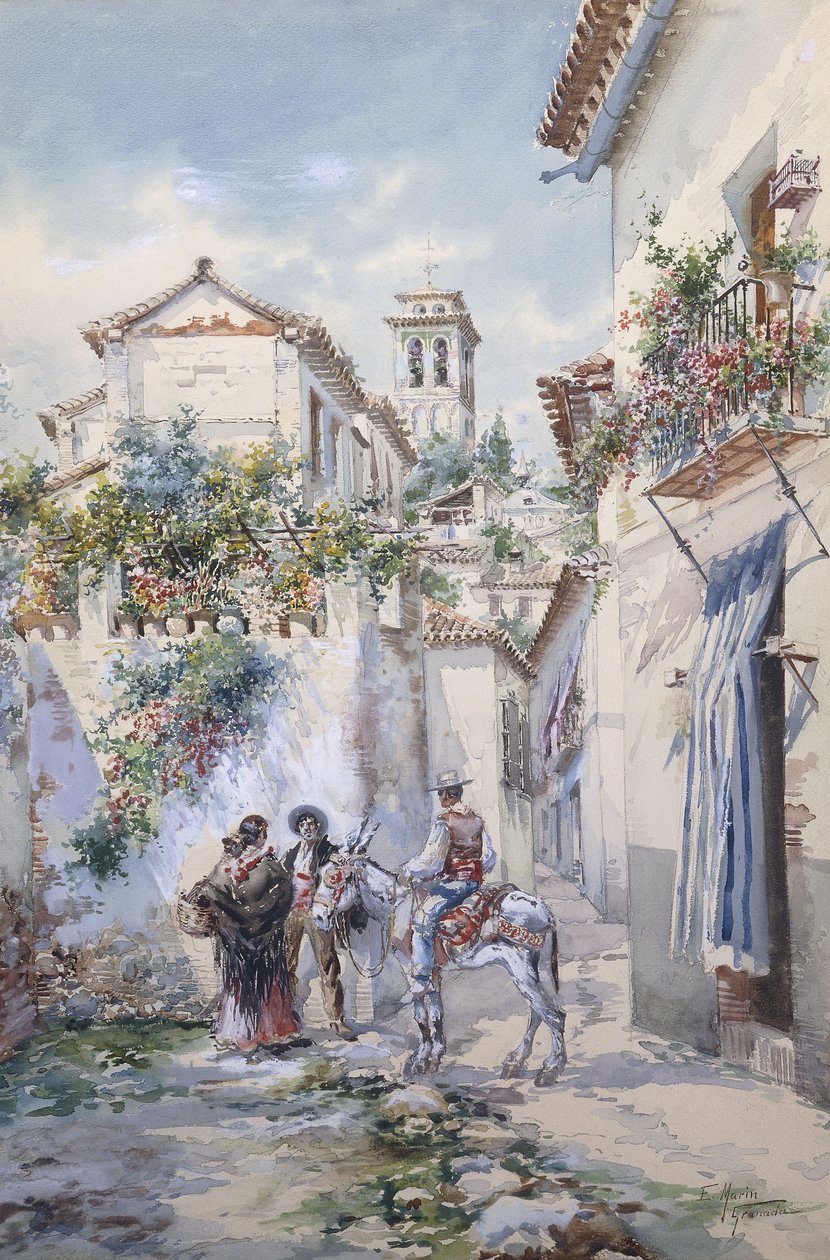 Dziedzińce, Granada (ołówek i akwarela na papierze) autorstwa Enrique Marin Higuero
