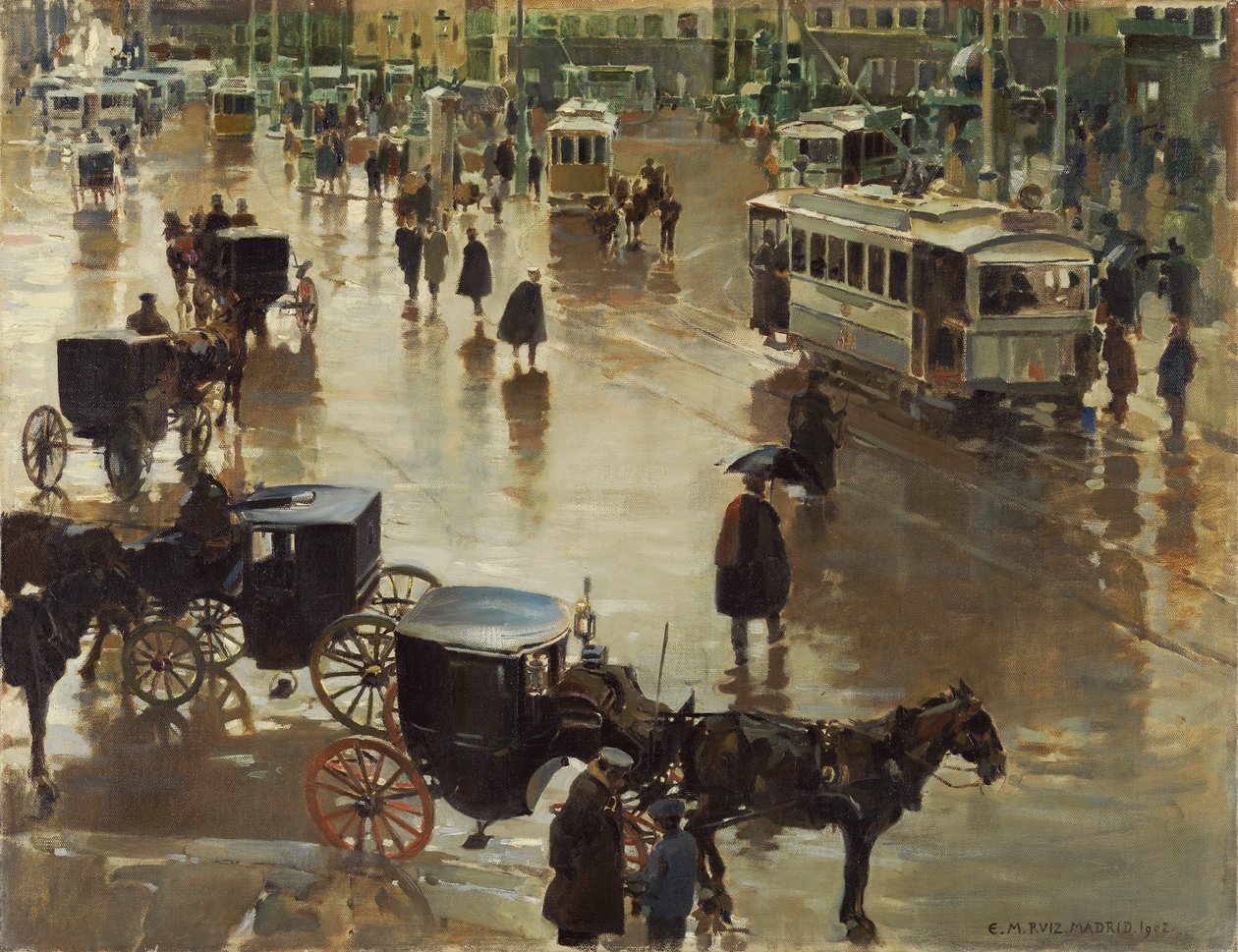 Puerta del Sol, Madryt - Martinez Cubells, Enrique (1874-1947) - 1902 - Olej na płótnie - 75x96,5 - Museo Carmen Thyssen, Malaga autorstwa Enrique Martinez Cubells y Ruiz