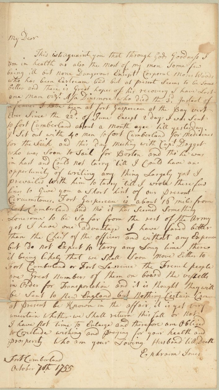 List do Allice Jones, Concord, Massachusetts, 7 października 1755 (pióro i atrament na papierze) autorstwa Ephraim Jones