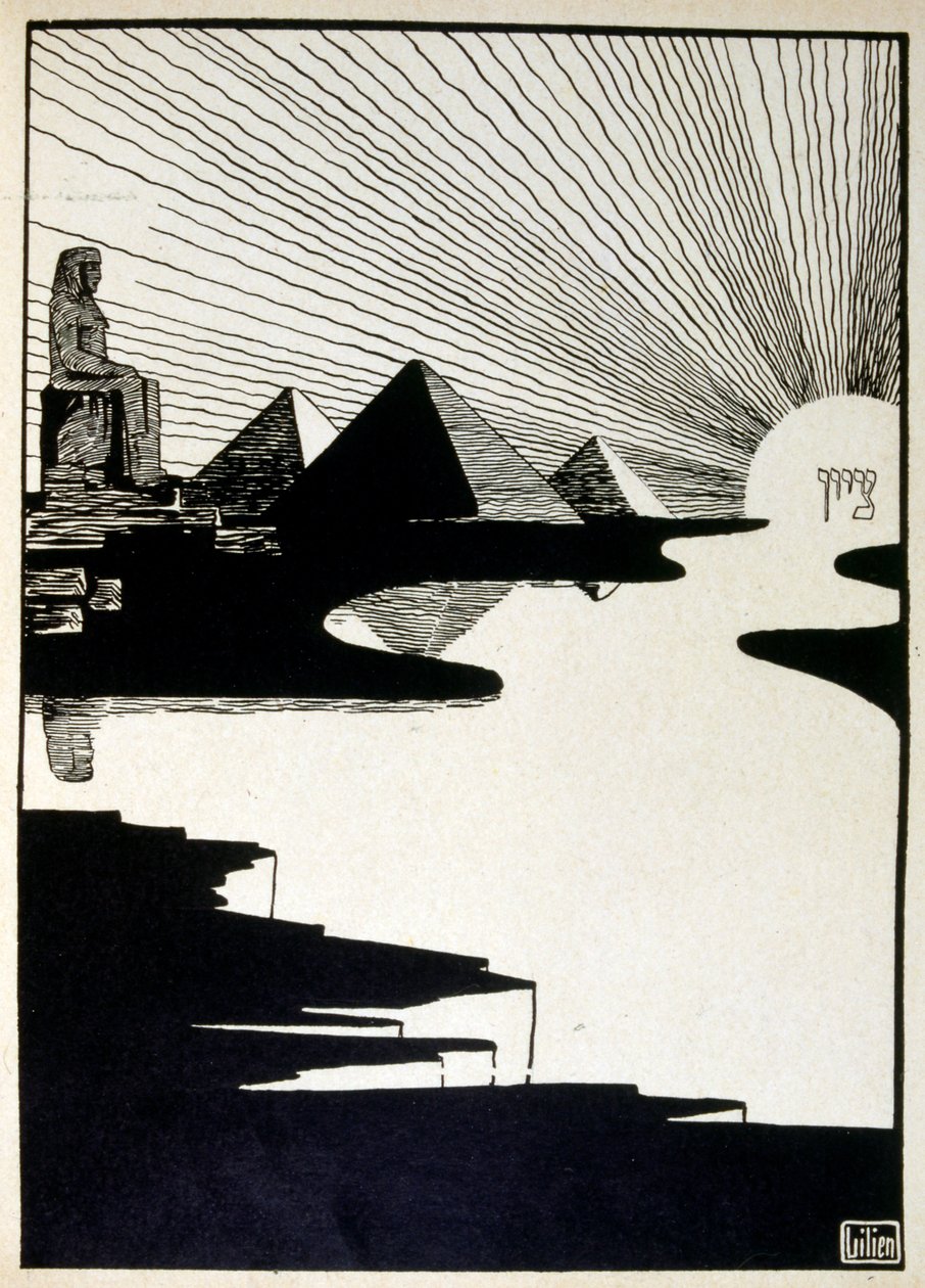 Święto Paschy, z księgi Juda z ilustracjami Efraima Mojżesza Liliena (1874-1925). Lilian uważany jest za ojca ikonografii syjonistycznej, tworzonej w stylu Jugendstil (niemieckiej secesji). Zilustrował tomik poezji biblijnej „Juda” (1900). autorstwa Ephraim Moses Lilien