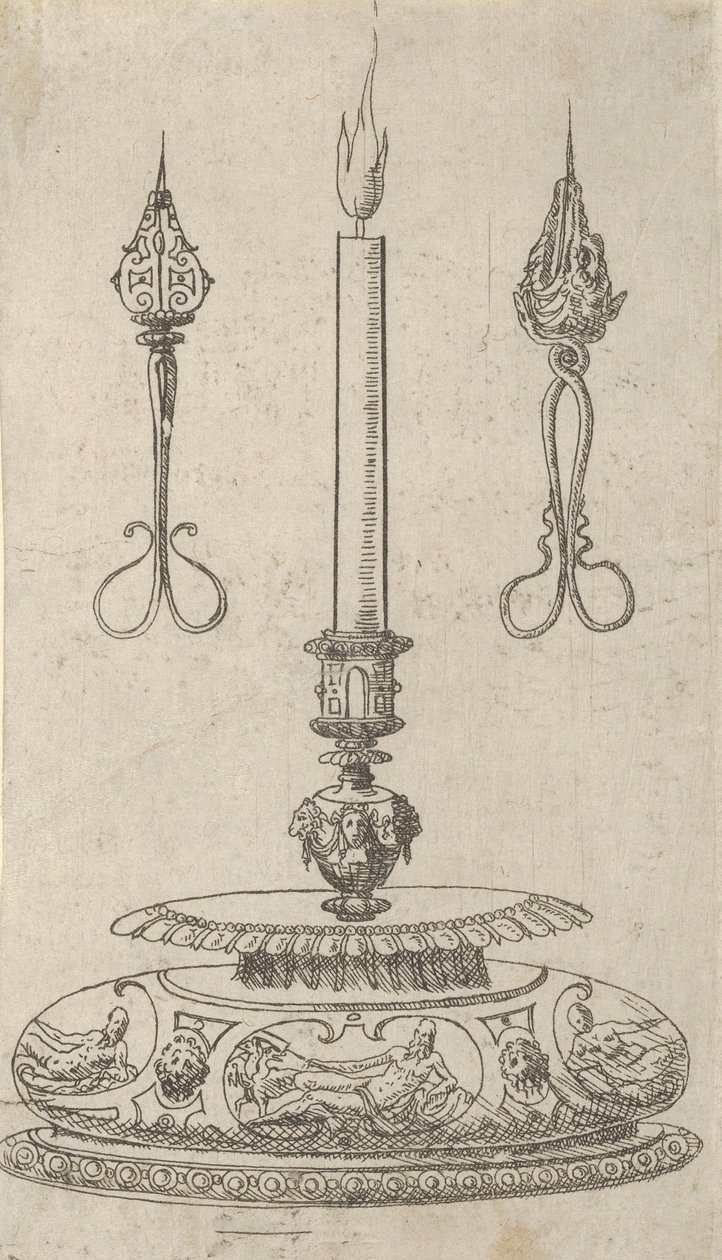 Projekt świecznika z trymerami do knotów świec, 1560-70. autorstwa Erasmus Hornick