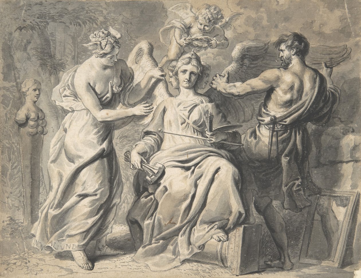 Alegoria sztuki z Izydą i geometrią towarzyszącą trójgłowej figurze..., XVII w. autorstwa Erasmus Quellinus