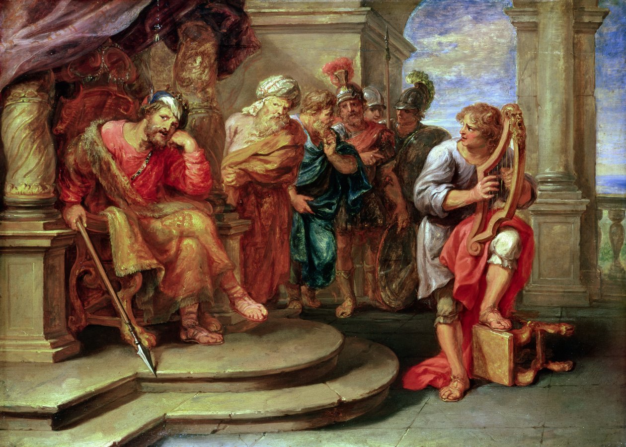 Saul słucha Dawida grającego na harfie autorstwa Erasmus Quellinus II