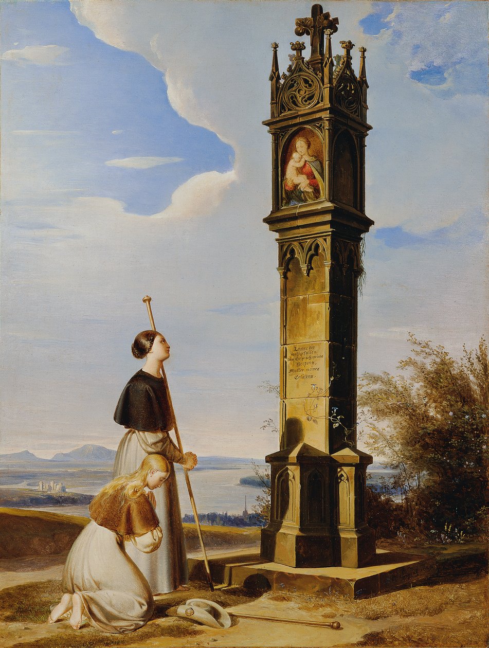 Dwóch pielgrzymów przed przydrożną kapliczką („Ave Maria”) autorstwa Erasmus von Engert