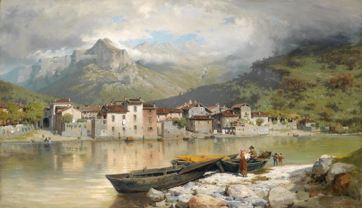 Rodzina rybaków w Lecco nad jeziorem Como autorstwa Ercole Calvi