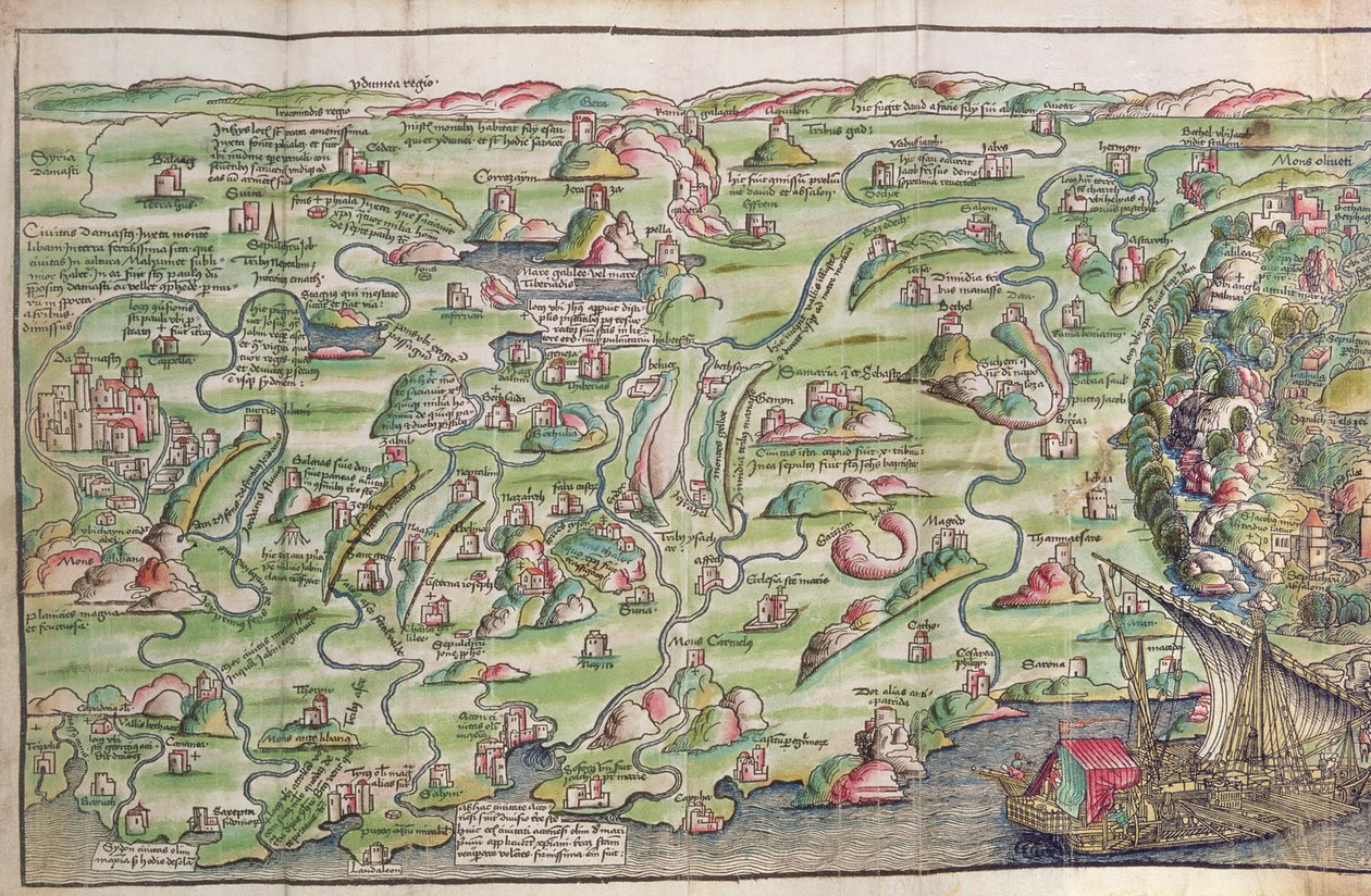 Mapa Jerozolimy z „Pielgrzymki do Ziemi Świętej” Bernharda von Breydenbacha (1440-97) autorstwa Erhard Reuwich