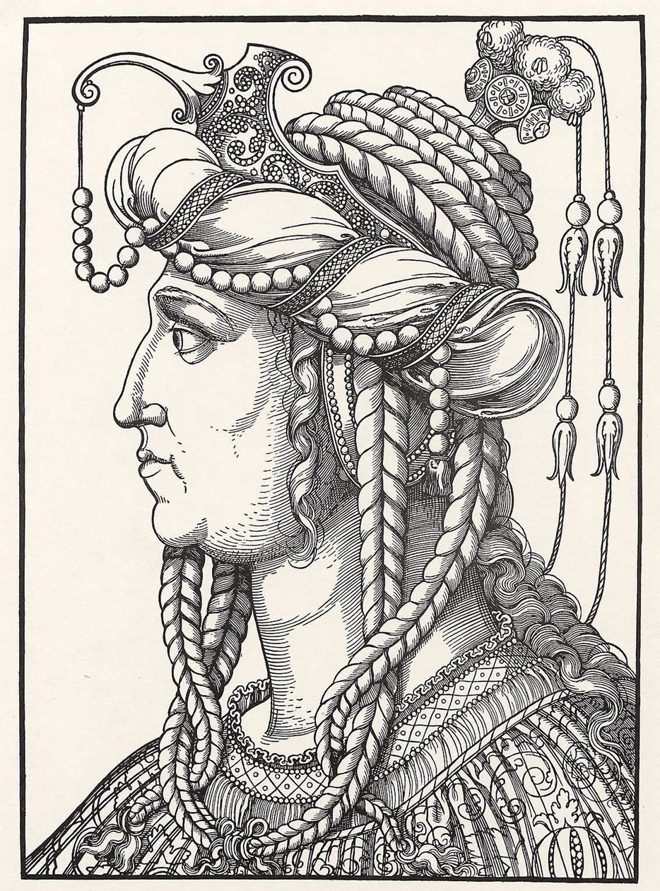 „Portret Sułtana Rokselana (Russelazie (Rus) lub Hurrem (z domu Anastasia Lisovska, ok. 1500-1558) żony sułtana Sulejmana Wspaniałego”” Drzeworyt Erharda Schoena (1491-1592) ok. 1532 Herzogliches Museum Gotha autorstwa Erhard Schon