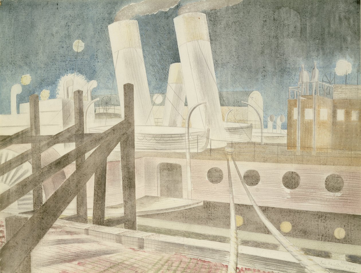 Brighton Queen at Night, 1935 (ołówek i wc na papierze) autorstwa Eric Ravilious