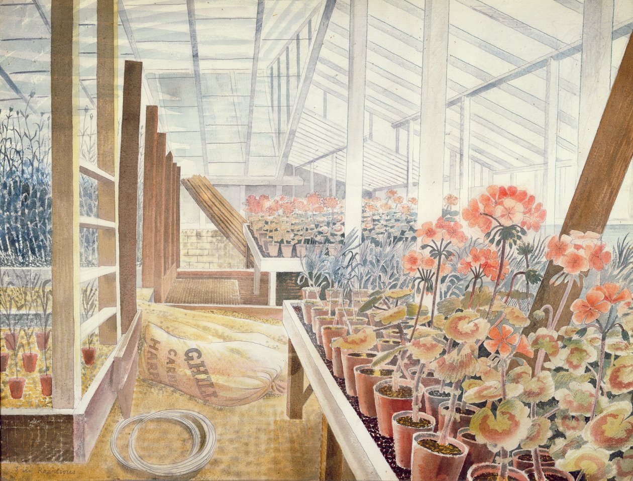 Geranium i goździki autorstwa Eric Ravilious