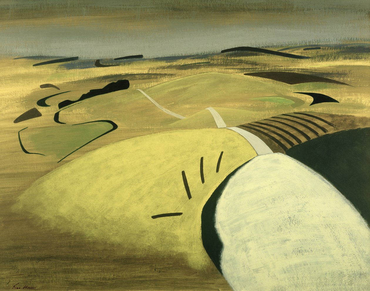 Road Over the Downs, 1983 (akryl na kartonie) autorstwa Eric Contemporary Artist Hains