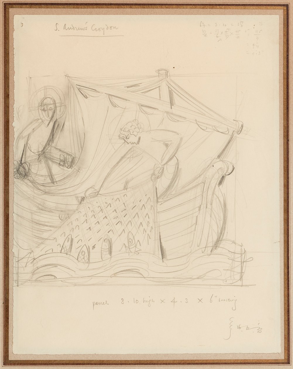 Chrystus i cudowny połów ryb, grudzień 1933 (ołówek na papierze) autorstwa Eric Gill