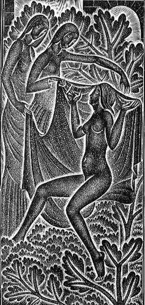 „Jestem czarny, ale urodziwy” (Nigra Sum Sed Formosa) ilustracja z „Pieśni nad pieśniami” (Canticum Canticorum Salomonis) 1929 (drzewryt) autorstwa Eric Gill