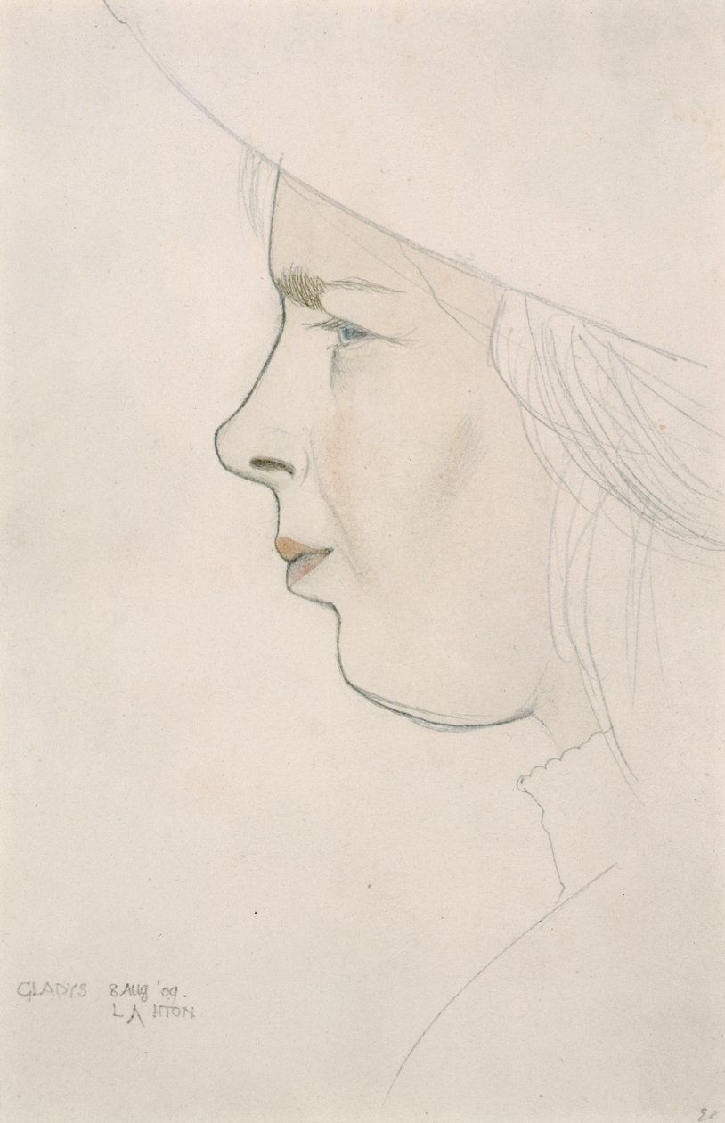Portret siostry artysty Gladys Laughton, 8.08.1909 (ołówek i kolorowe pranie) autorstwa Eric Gill
