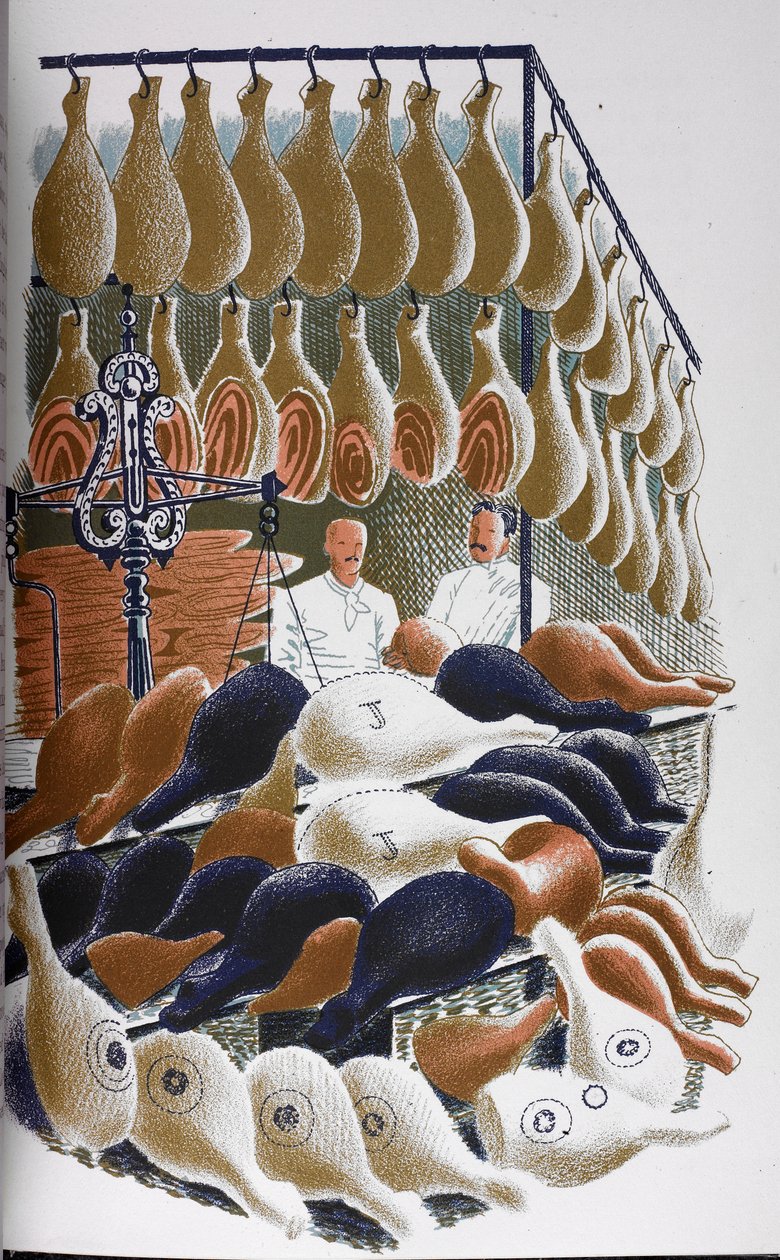 Widok wewnątrz sklepu mięsnego. autorstwa Eric Ravilious