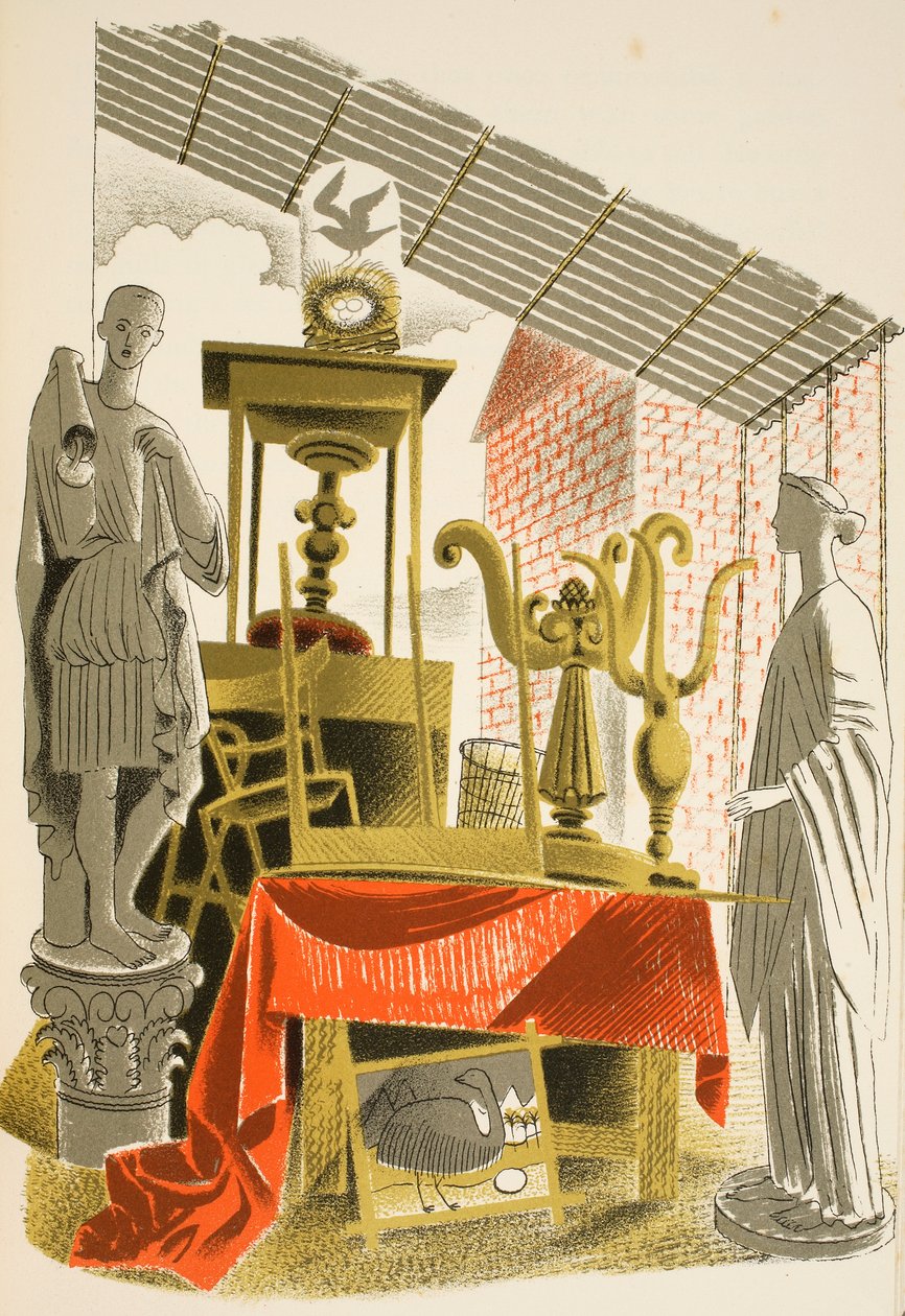 Sklep z antykami, ilustracja z „High Street” J.M. Richardsa, wydrukowana przez Curwen Press, wyd. przez Życie na wsi, 1938 autorstwa Eric Ravilious