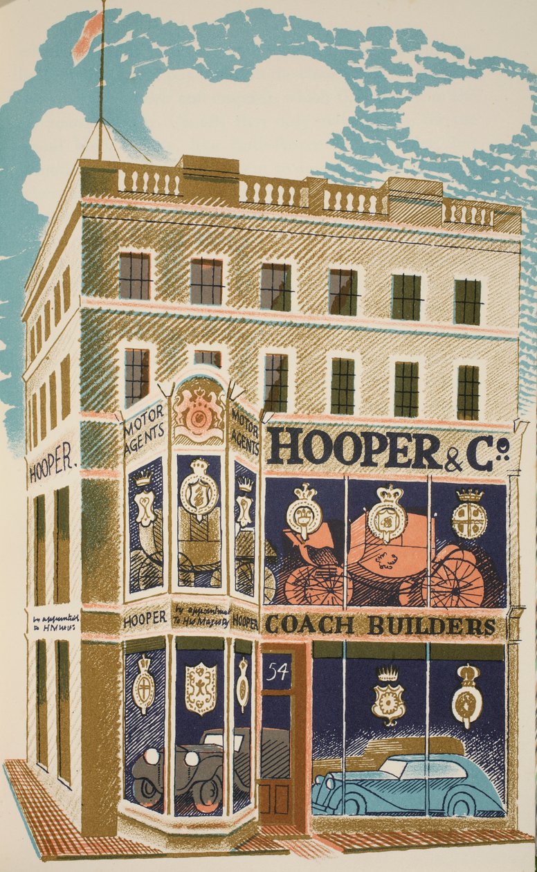 Konstruktor powozów, ilustracja z „High Street” J.M. Richardsa, wydrukowana przez Curwen Press, wyd. przez Życie na wsi, 1938 autorstwa Eric Ravilious