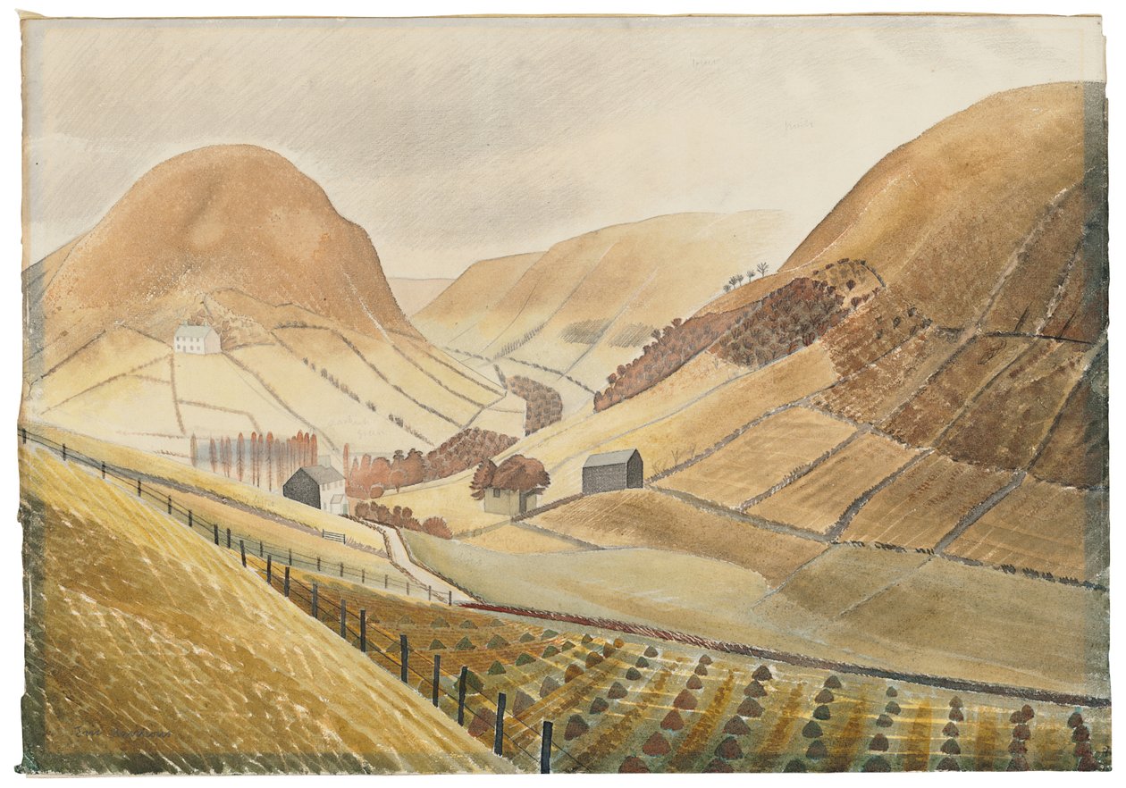 Stooks i farmy kukurydziane — Hill Farm, Capel-y ffin, Walia, 1938 autorstwa Eric Ravilious