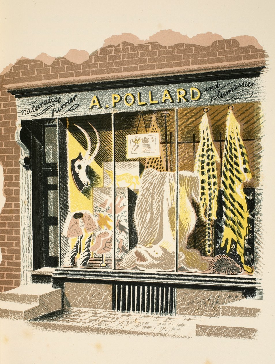 Furrier, ilustracja z „High Street” J.M. Richardsa, wydrukowana przez Curwen Press, wyd. przez Życie na wsi, 1938 autorstwa Eric Ravilious