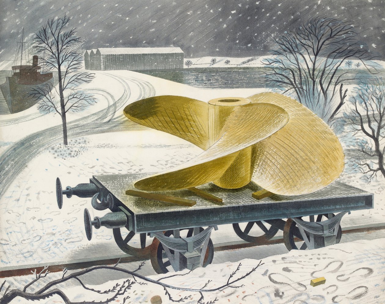 Śruba okrętowa na wagonie kolejowym, początek XX wieku autorstwa Eric Ravilious