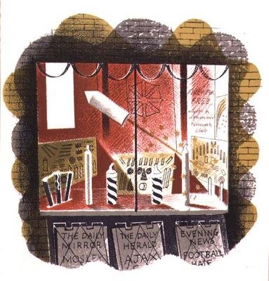 The Newsagent, wydrukowany przez Curwen Press, z High Street, J.M. Richards, opublikowany przez Country Life, 1938 (zestaw 24) autorstwa Eric Ravilious