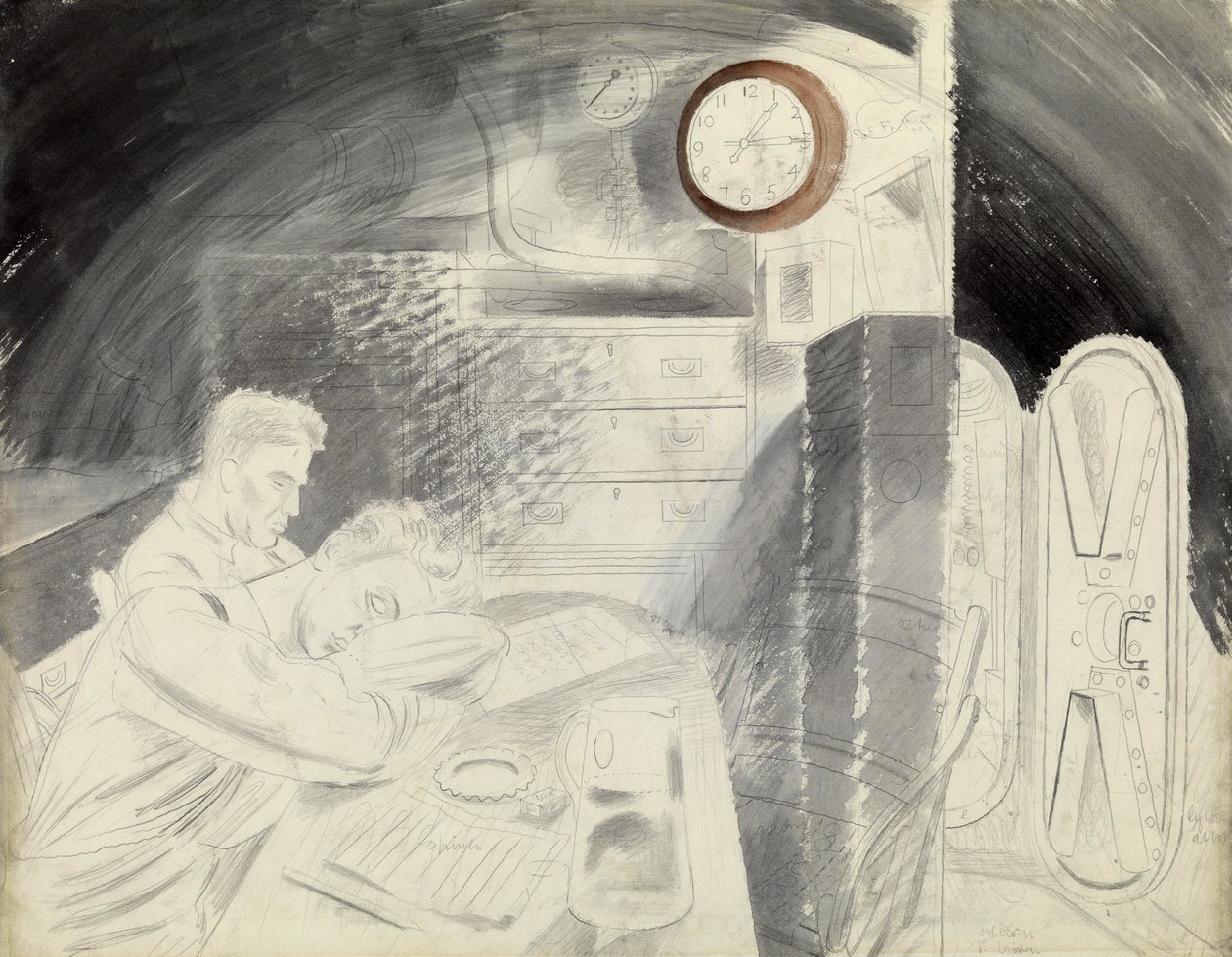 Kabina (lub kwadrat) starszych oficerów okrętu podwodnego. Seria ołówków autorstwa Erica Raviliousa (1903-1942), zaokrętowanego na okręcie podwodnym podczas II wojny światowej (1939-1945). autorstwa Eric Ravilious