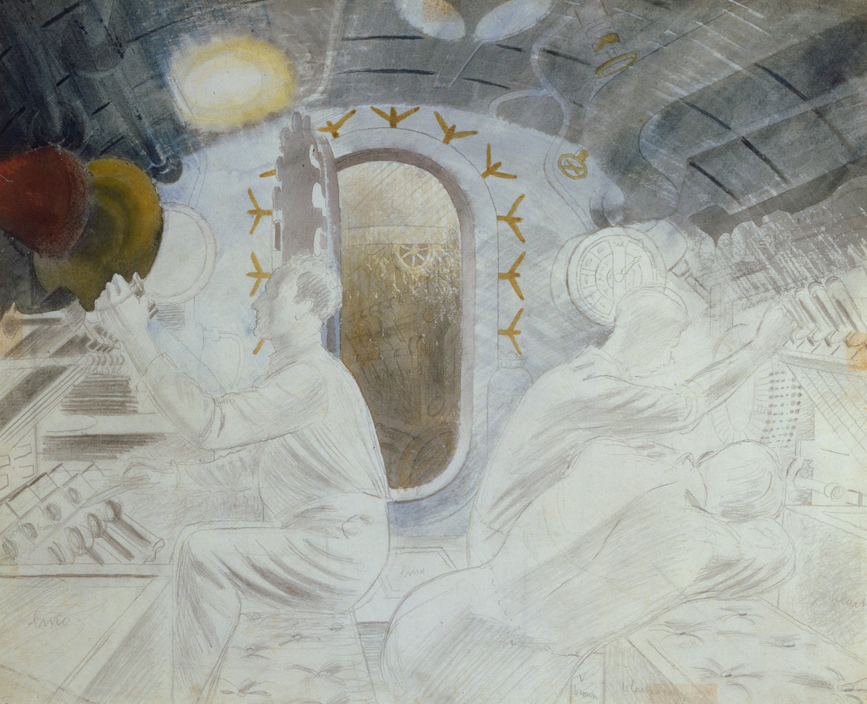 Kontrola pracy po zanurzeniu, ok. 1940 (ołówek i toaleta na papierze) autorstwa Eric Ravilious