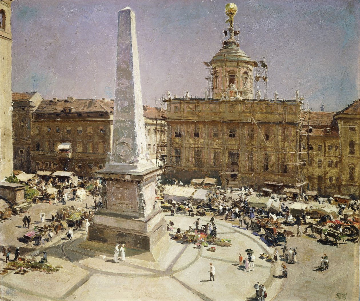 Piazza Santa Maria Maggiore, Rzym (olej na płótnie) autorstwa Erich Kips