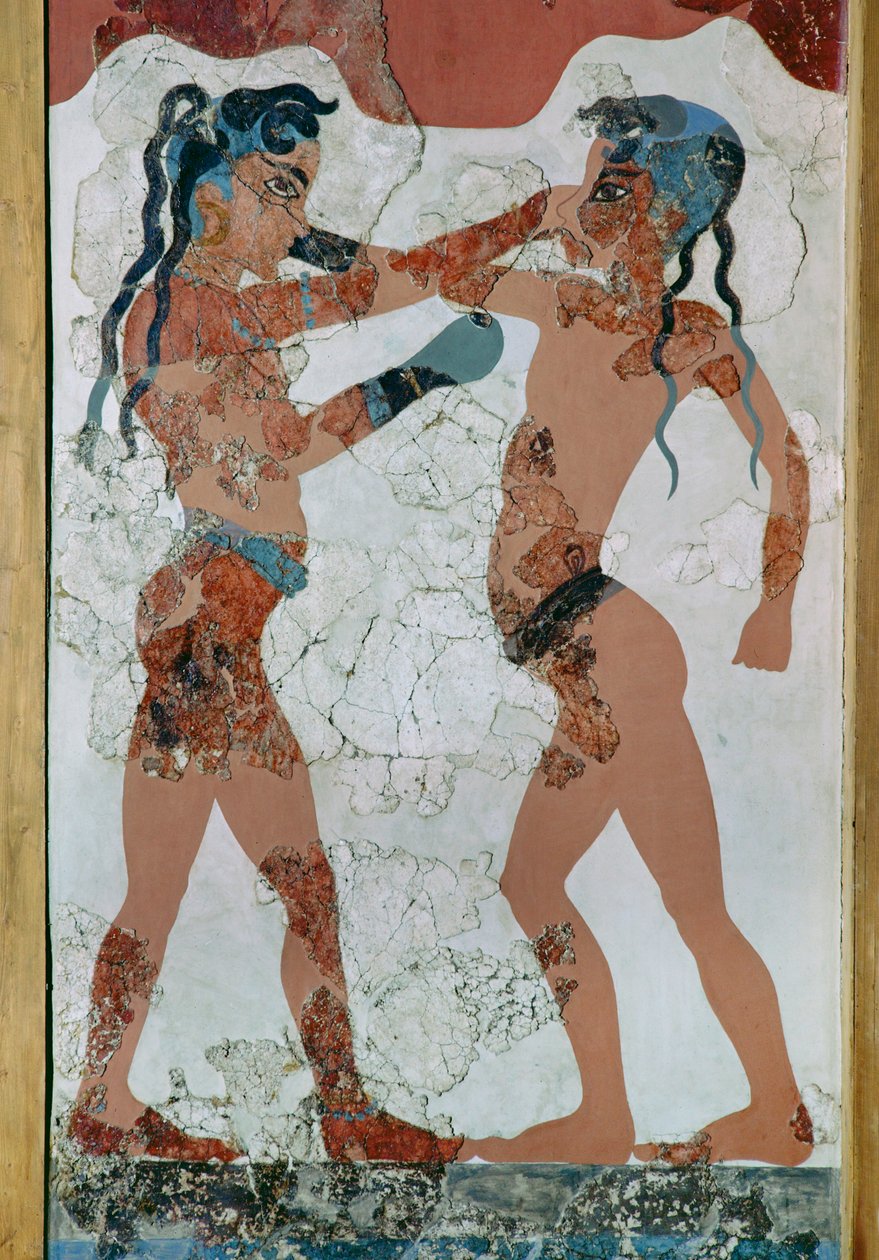 Dwóch zapaśników. Malowidło ścienne z wyspy Thera autorstwa Erich Lessing