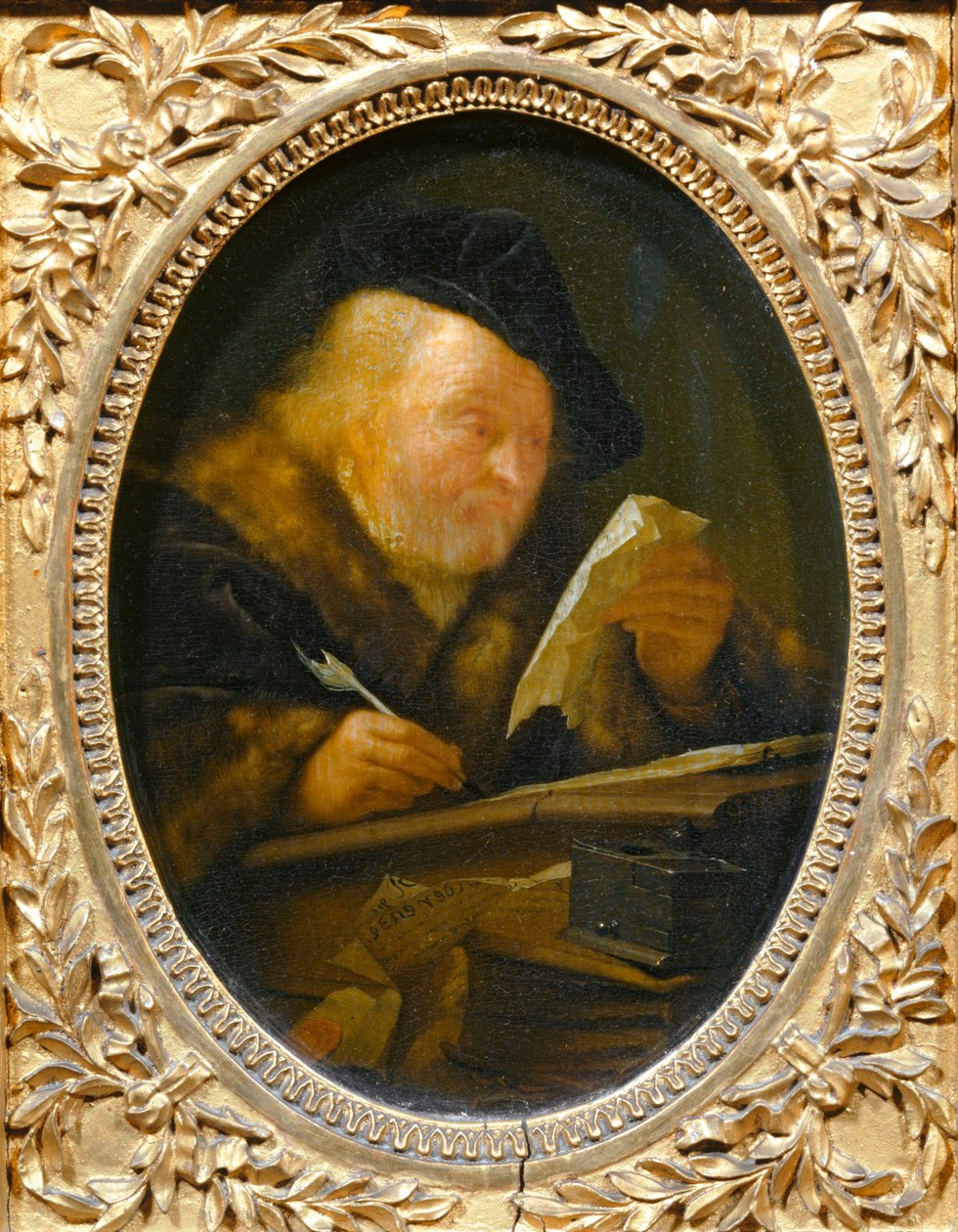 Stary człowiek piszący ... autorstwa Erich Lessing