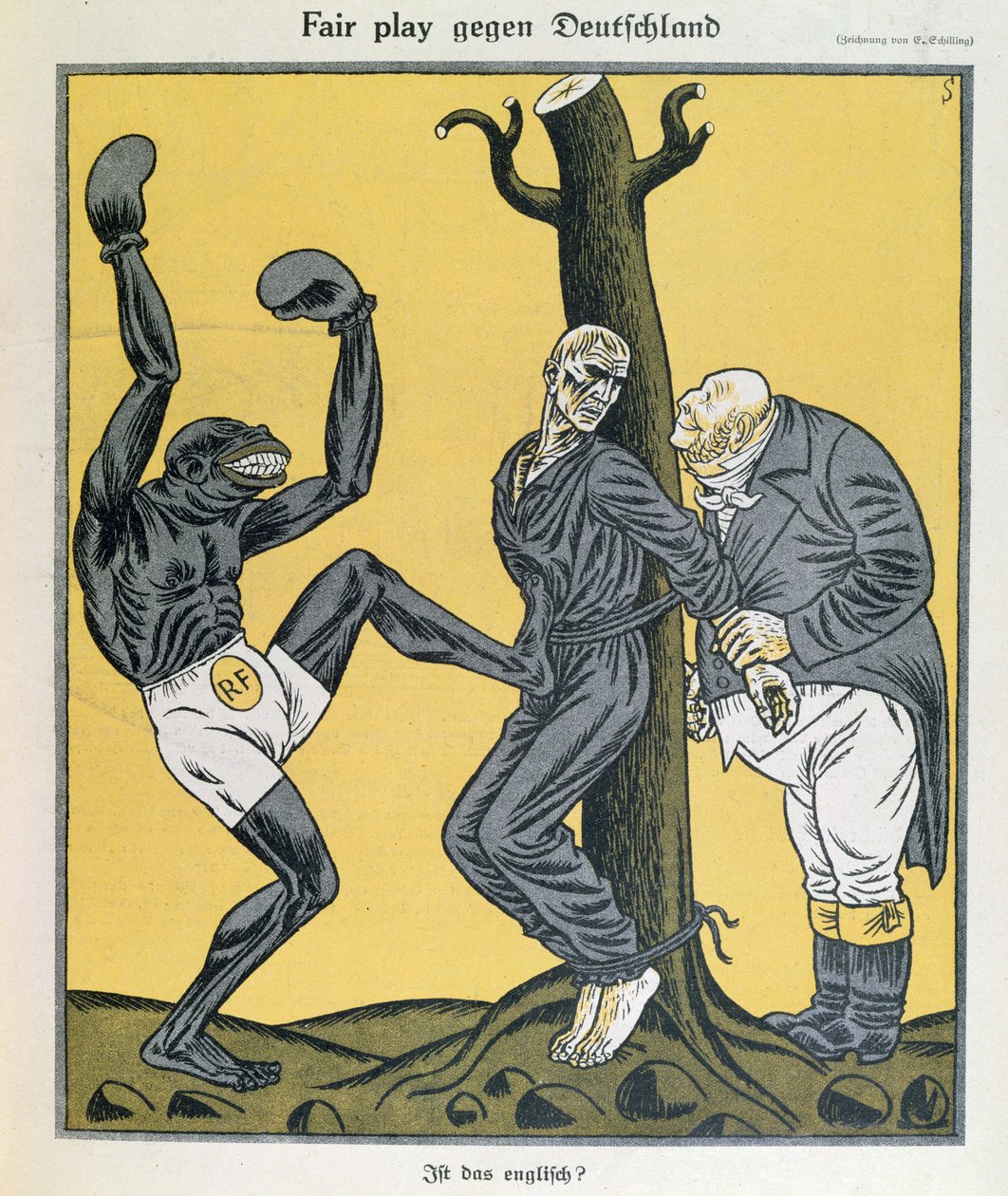 „Fair Play kontra Niemcy (przeciwko Niemcom)”, okładka Simplicissimus autorstwa Erich Schilling