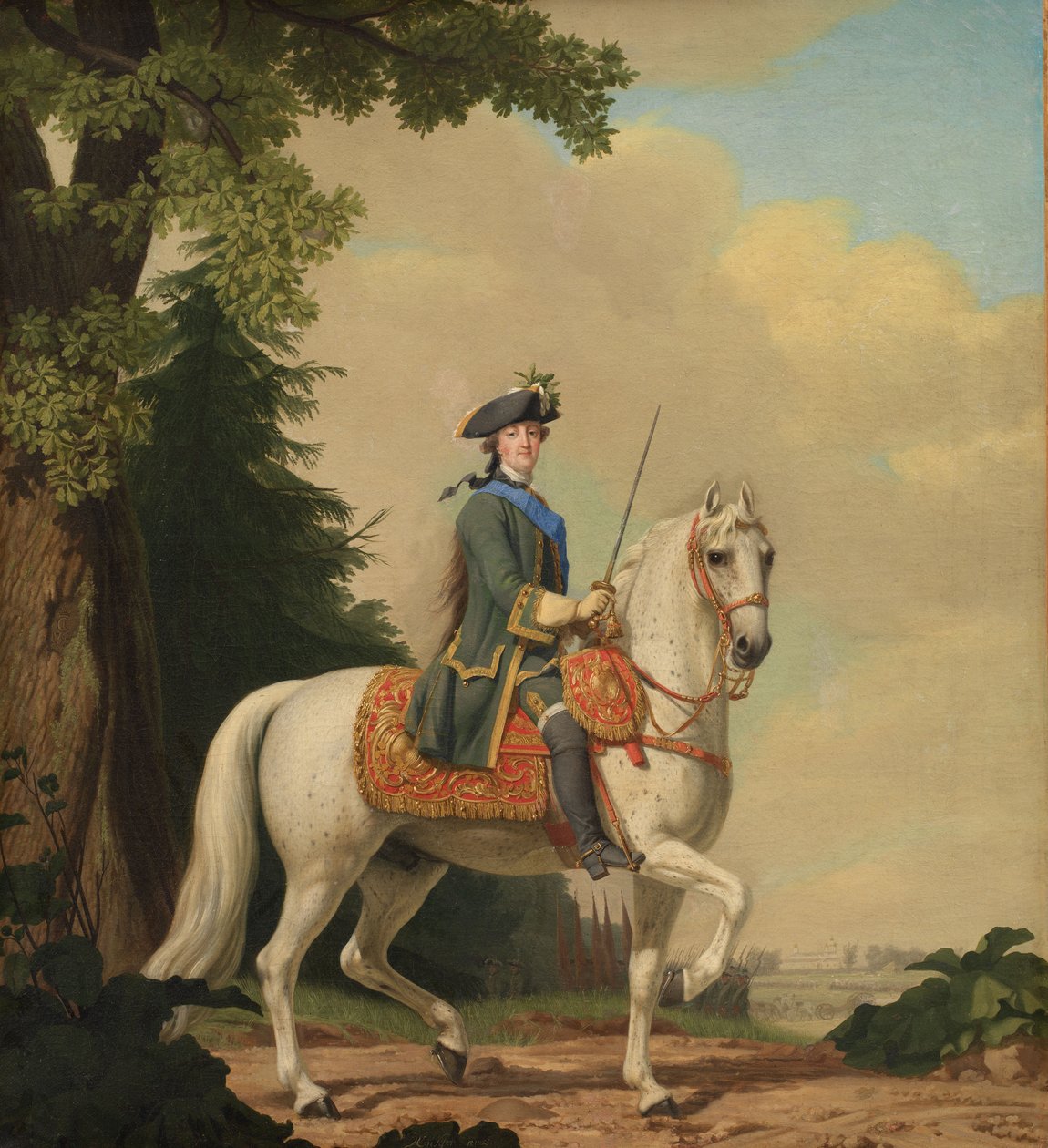 Portret jeździecki Katarzyny II 1729-1796 w mundurze gwardii na koniu Genialny, 1782. autorstwa Erichsen
